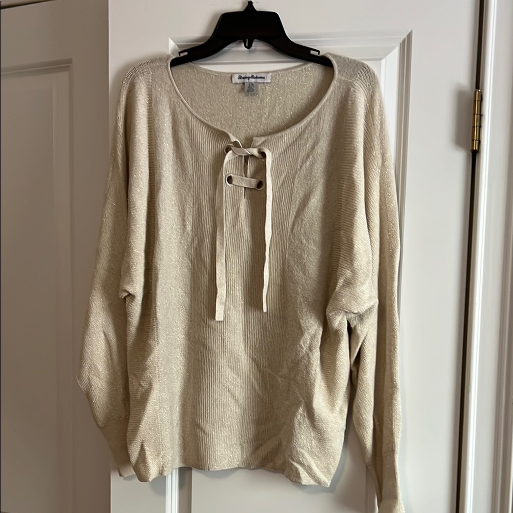 Tommy Bahama Beige shimmery Sweater with Tie Detail